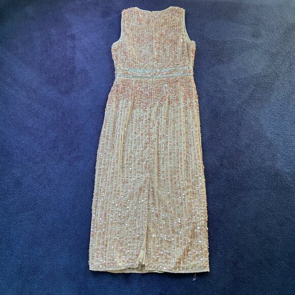 EUC Mac Duggal Sleeveless High Neck Beaded Midi Sheath Dress Sz 6 - Picture 7 of 11